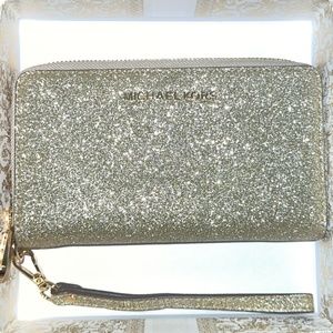 Michael Kors gold glitter wristlet